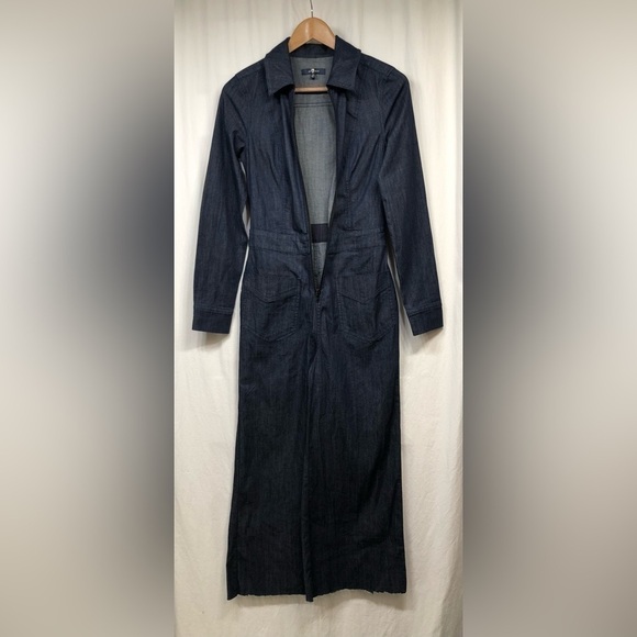 7 for all Mankind Denim Jumpsuit Zip Front Long Sleeve Bootcut XS - Picture 5 of 16